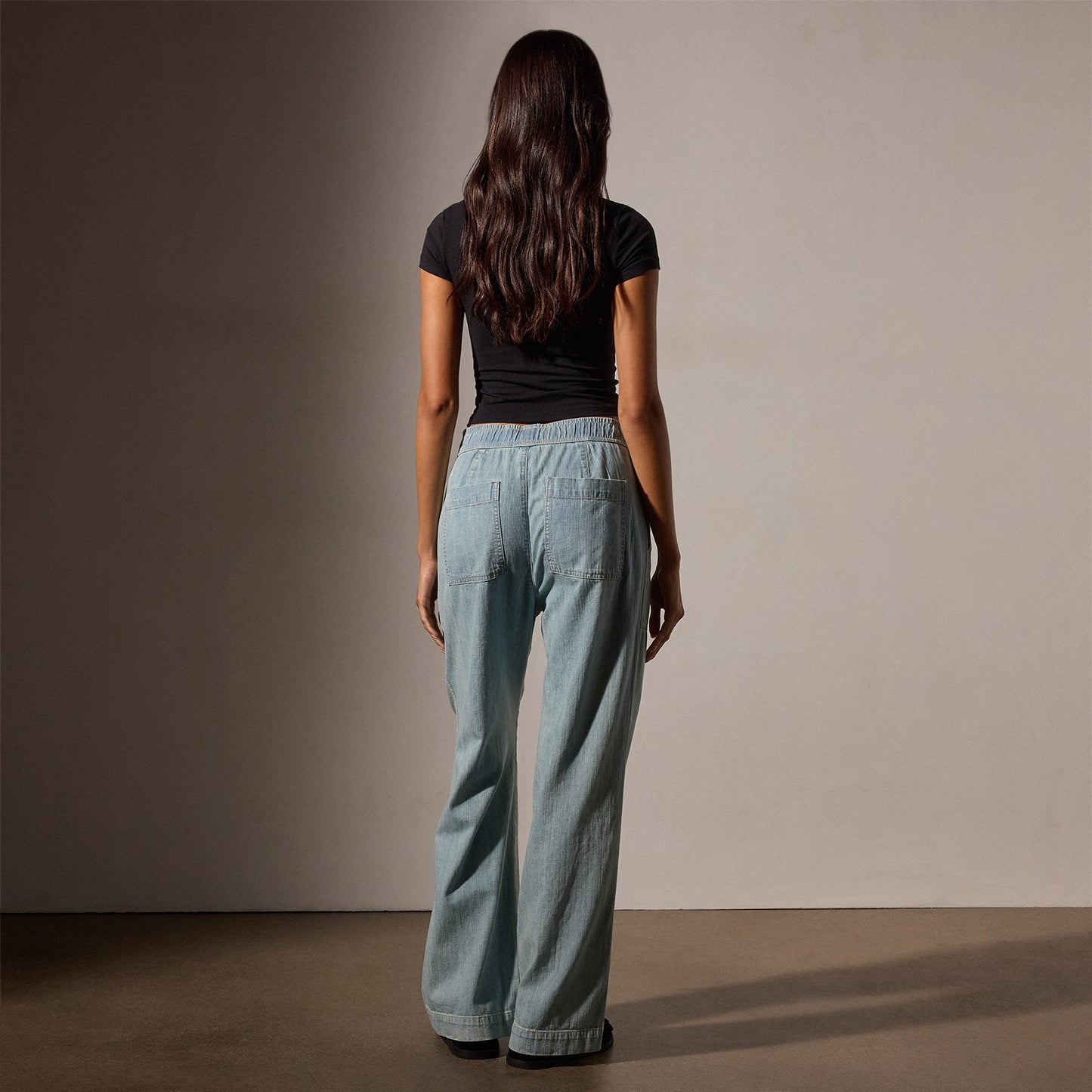 Wide Leg Pull On Denim Pant - Bleach Wash