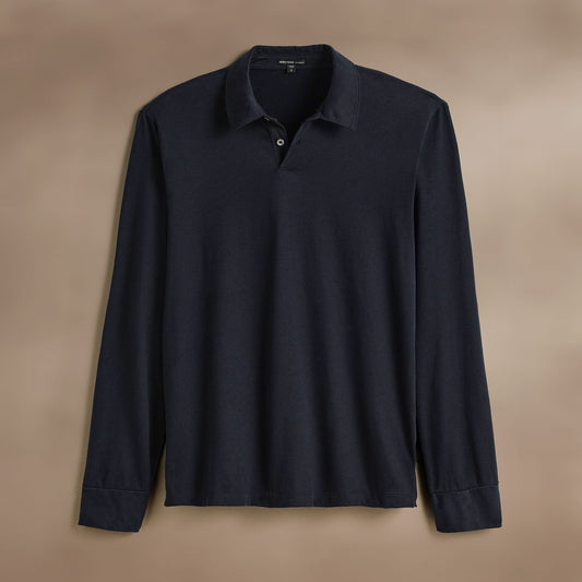 Heavy Luxe Jersey Long Sleeve Polo - French Navy